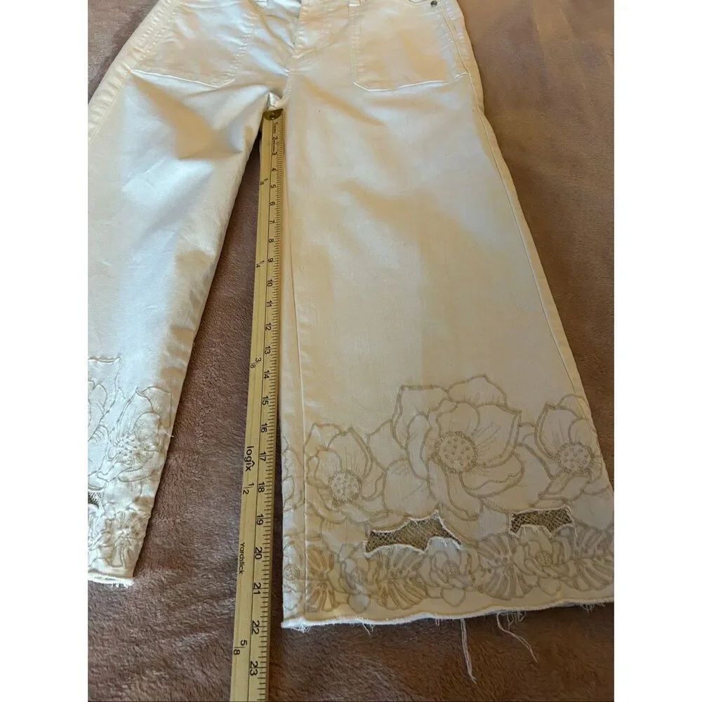Soft Surroundings The Ultimate Wide Leg Crop Jeans Embroidered Ivory 6
